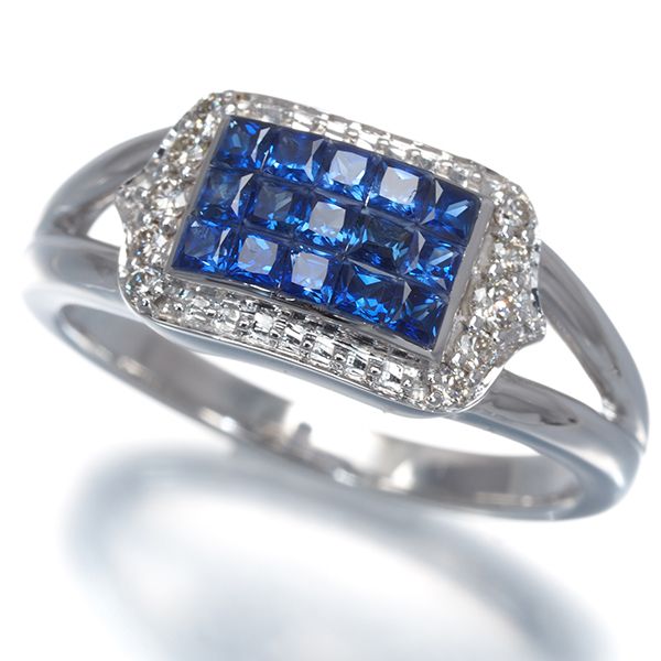 サファイア ダイヤ ダイヤモンド 0.10ct ミステリーセッティング リング K18WG #197718 55,680円