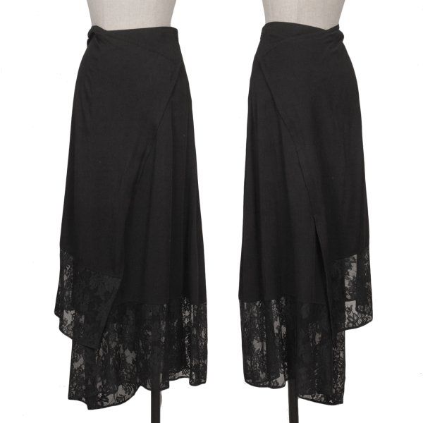 ヨウジヤマモト ノアールYohji Yamamoto NOIR レーヨンフラワーメッシュ切替パンツスカート 黒2