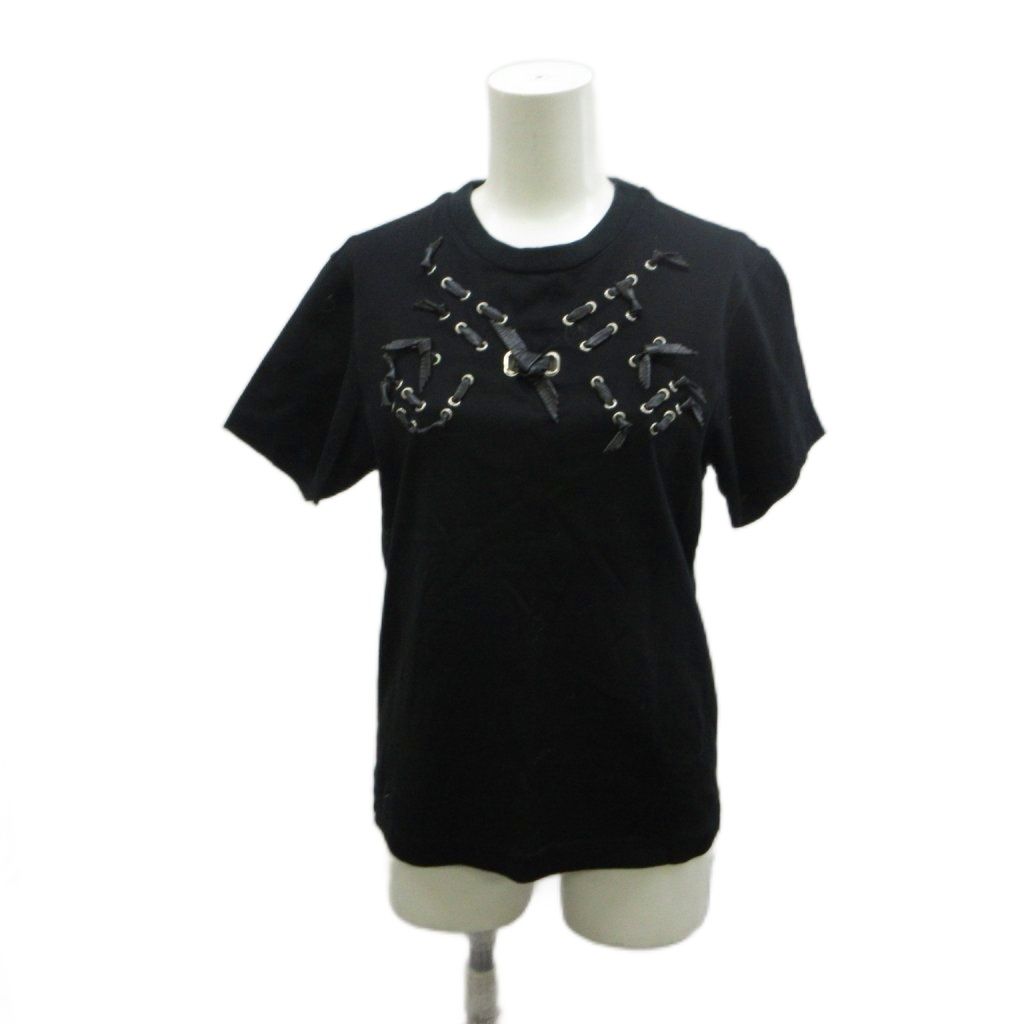 トーガ プルラ TOGA PULLA Tシャツ 36 黒 ブラック レースアップ リボンディティール 半袖 カットソー tp51-jk507 /PP