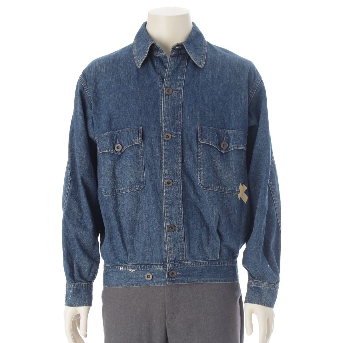メゾンマルジェラ 24SS 1 10 DISTRESSED DENIM ペイント加工 デニムジャケット S50AM0617 ブルー 48【中古】