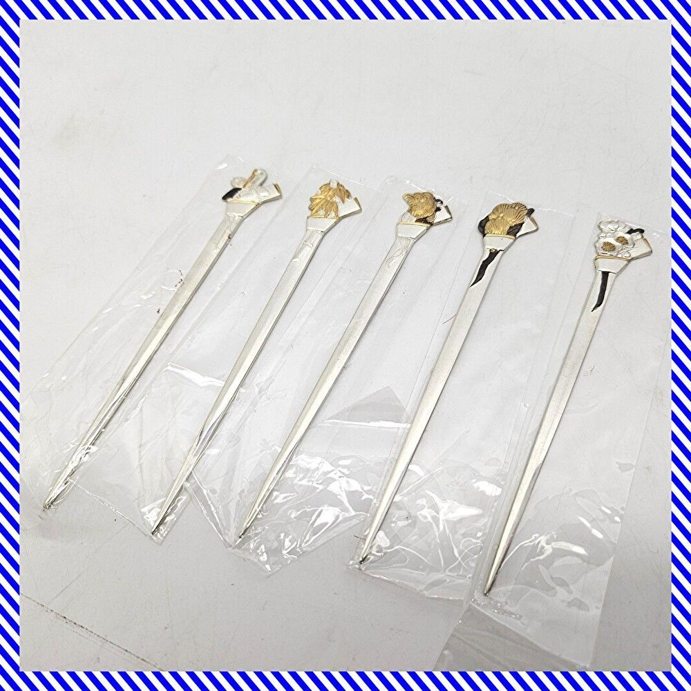 SILVER925　刻印　銀製　菓子楊枝　5本セット　鶴と亀　梅と竹　重量29g 未使用品 シルバー925 菓子楊枝 5本セット 鶴亀 松竹梅 銀製 菓子切り