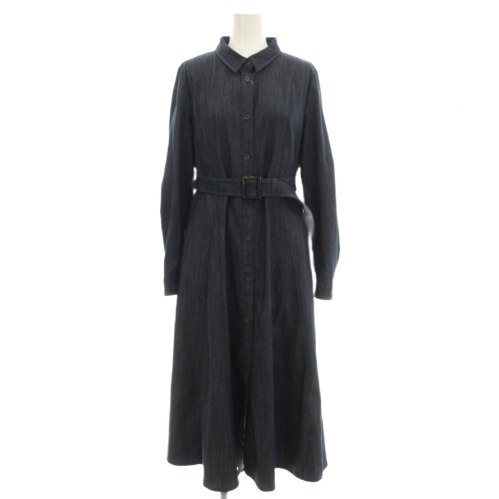 ブルーレーベルクレストブリッジ BLUE LABEL CRESTBRIDGE スラブシャンブレーデニムドレス ワンピース 長袖 ベルト付 38 インディゴ 55J05-507-29 /☆G29