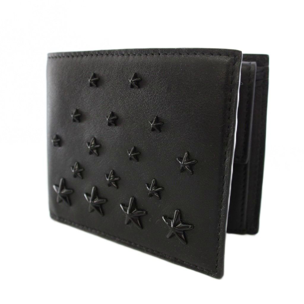 ジミーチュウ JIMMY CHOO LUKA 二つ折り財布 スタースタッズ レザー 黒 ブラック /TK ■OH