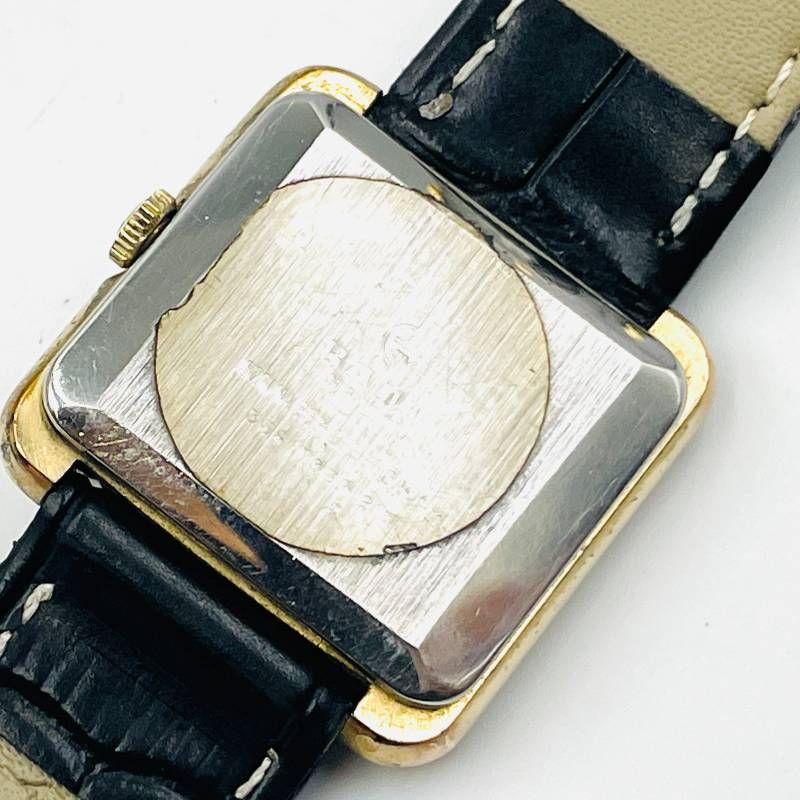 RADO ラドー スクエア 腕時計 ゴールド文字盤 ブラックレザーベルト
