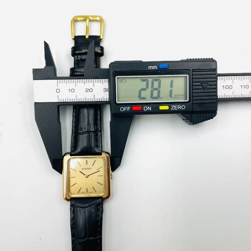 RADO ラドー スクエア 腕時計 ゴールド文字盤 ブラックレザーベルト