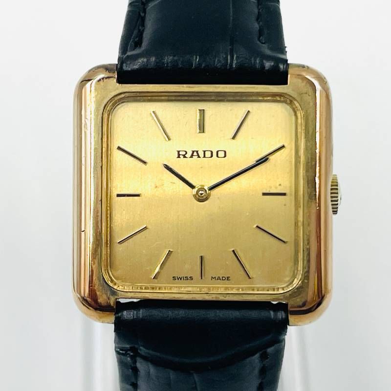 RADO ラドー スクエア 腕時計 ゴールド文字盤 ブラックレザーベルト