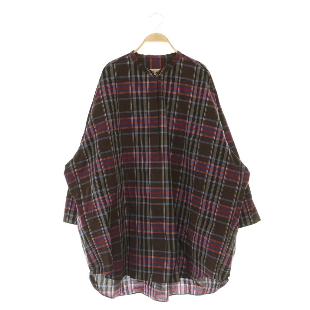 カレンソロジー Curensology 26SS コットンチェックビッグシャツ 長袖 バンドカラー F レッド /MY ■OS