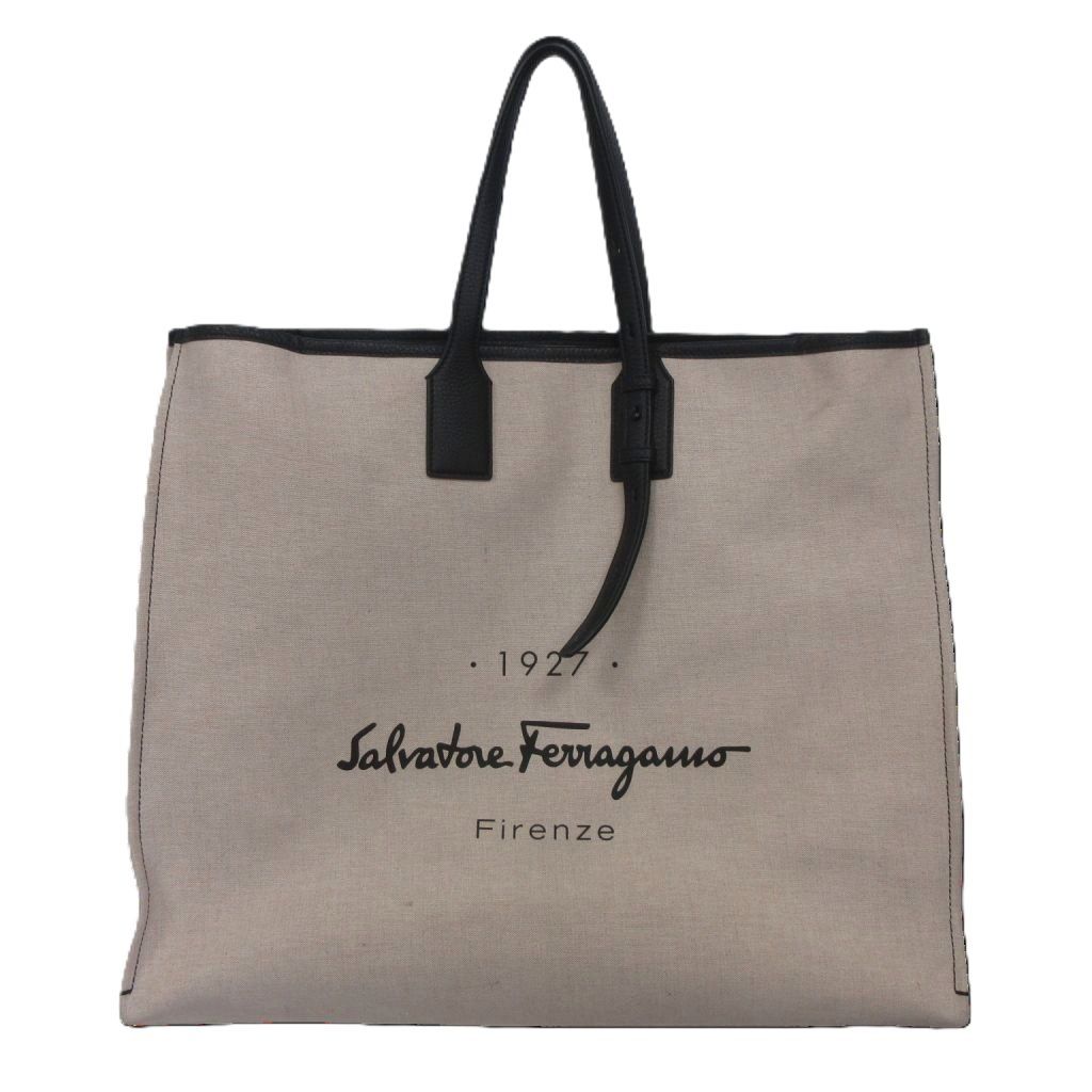 サルヴァトーレフェラガモ Salvatore Ferragamo トートバッグ 1927 キャンバス×レザー 大容量 生成り FZ-24 0819