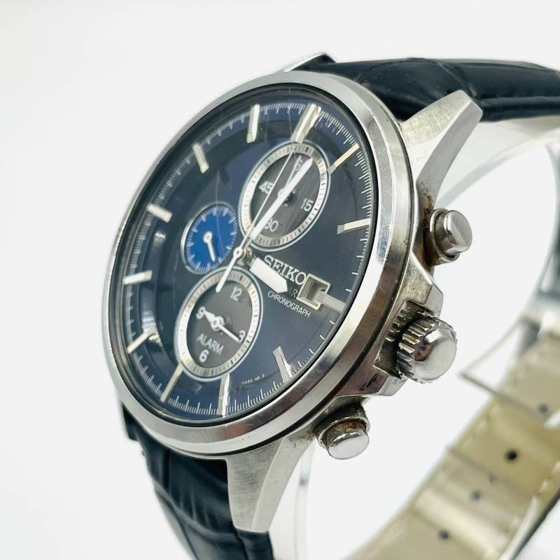 セイコー SEIKO クロノグラフ アラーム ディープブルー文字盤 V172