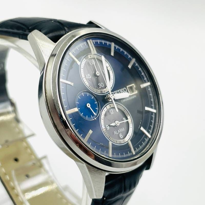 セイコー SEIKO クロノグラフ アラーム ディープブルー文字盤 V172