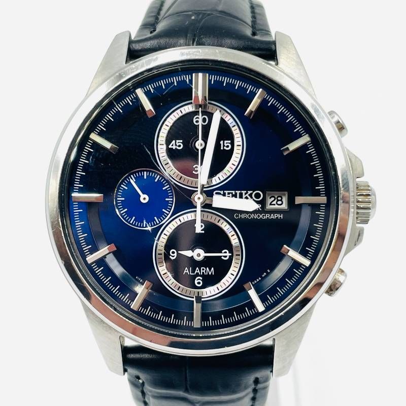 セイコー SEIKO クロノグラフ アラーム ディープブルー文字盤 V172