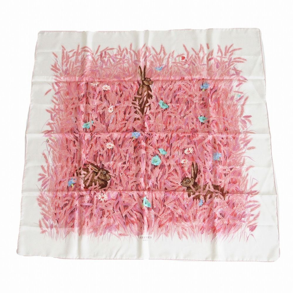 美品 HERMES エルメス スカーフ シルク カレ90 LAPINS DANS UN CHAMP
