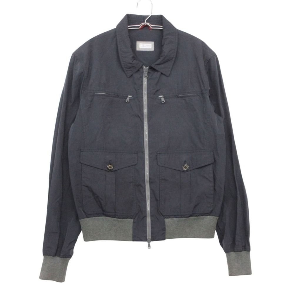 Brunello Cucinelli ブルネロクチネリ ミリタリージャケット コットンブレンド ナイロン ブルゾン ダブルジップ アウター ネイビー 50【L】 メンズ 【中古】
