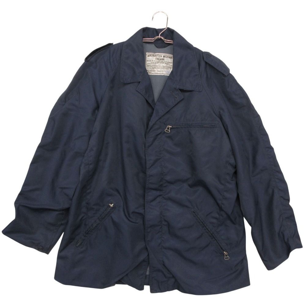 美品 AERONAUTICA MILITARE イタリア空軍 ブルゾン パイロットジャケット ナイロン トレンチ コート ユーロ ミリタリー ネイビー メンズ 【中古】