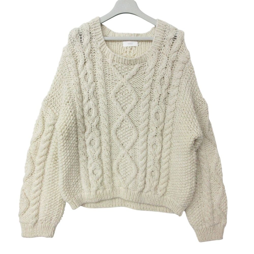 美品 kagure かぐれ ニット セーター ペルーアラン ウール クルーネック プルオーバー ルーズ トップス ホワイト F レディース 【中古】