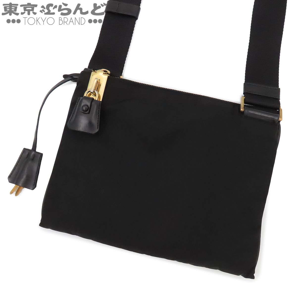 プラダ PRADA ショルダーバッグ ブラック ナイロン レザー 三角ロゴ