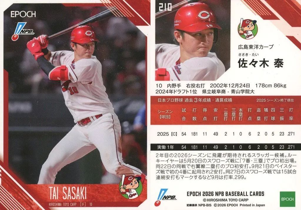 中古】スポーツ 210[レギュラーカード]：佐々木泰 - メルカリ