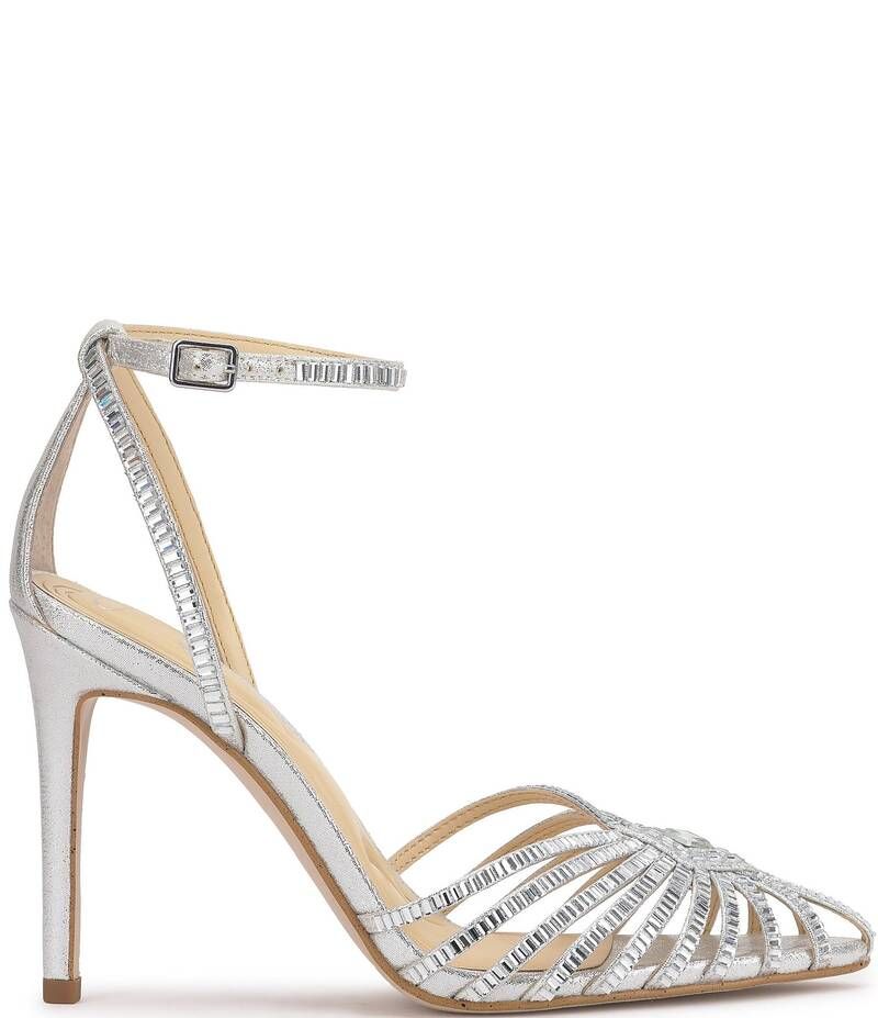 ジェシカシンプソン レディース シューズ ヒール Jessica Simpson Paveri Strappy Rhinestone Embellished Caged Dress Pumps Sil