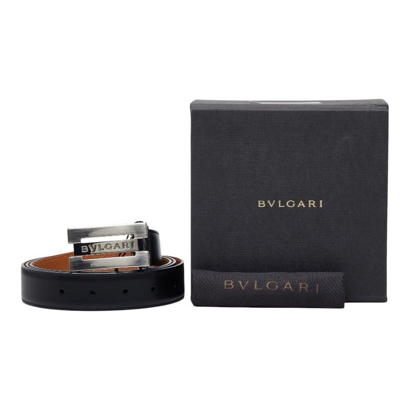 BVLGARI メンズ レザーベルト リバーシブル ブラック×ブラウン ブルガリ ロゴ リバーシブル ベルト サイズ：110/44 21276 ブラック