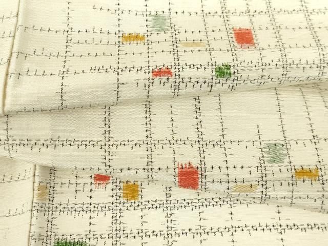 平和屋着物▽上質な紬　単衣　抽象文様　正絹　逸品　DABF3305op