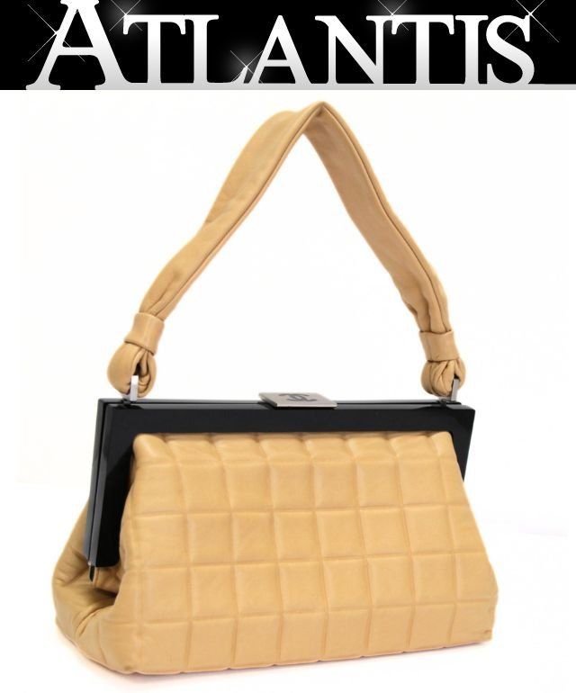超美品 CHANEL シャネル　チョコバー　がま口　ハンドバッグ CHANEL シャネル チョコバー がま口ハンドバッグ ラムスキン ベージュ
