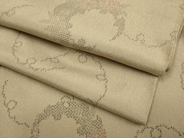 平和屋着物▽本塩沢　単衣　雪輪花文　正絹　逸品　DABF5884du