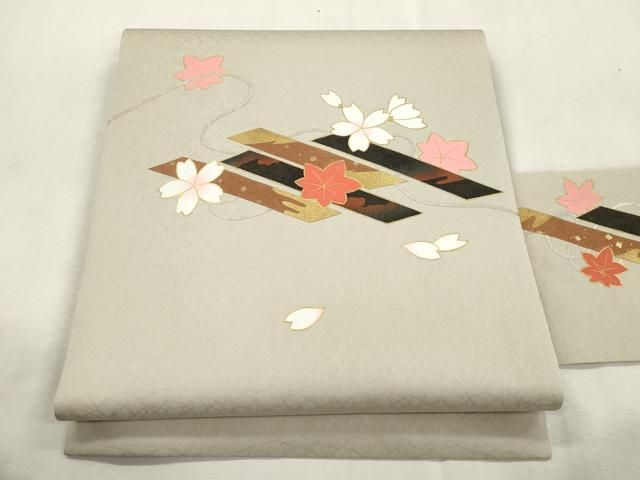 平和屋着物●岩井半四郎　歌舞伎役者 日本舞踊家　九寸名古屋帯　舞花文　金銀彩　正絹　逸品　未使用　CABI7396dy
