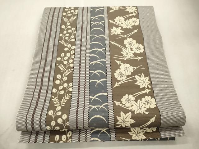 平和屋着物●本場筑前博多織　八寸名古屋帯　草花間道　正絹　逸品　CABI7408dy