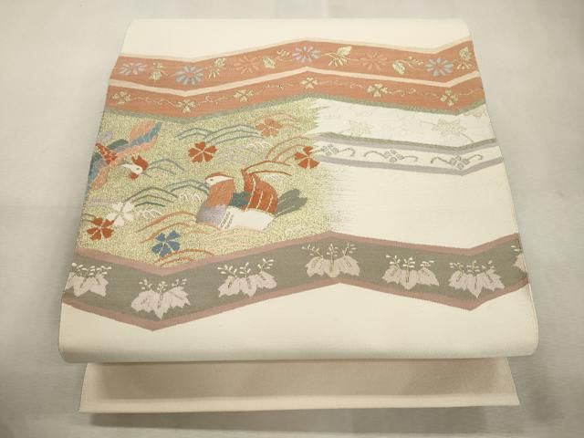 平和屋着物●爪掻き本綴れ　八寸名古屋帯　花鳥文　金銀糸　正絹　逸品　CABI7434dy