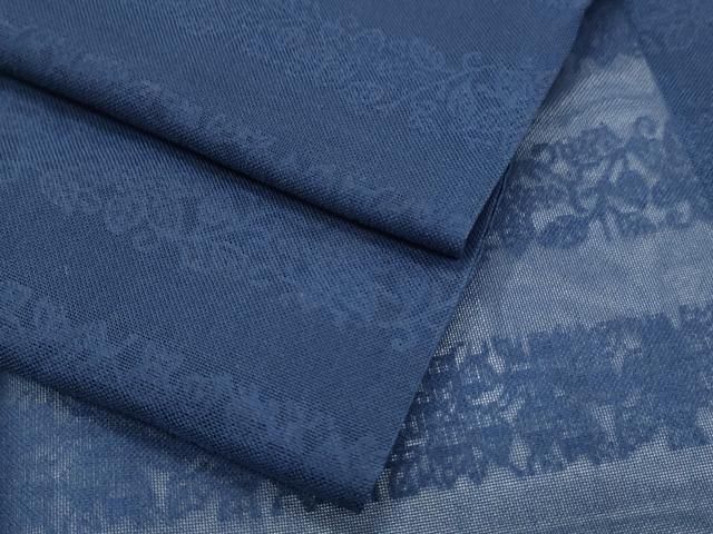 平和屋着物＊夏物　色無地　横段花紋紗　留紺色　正絹　逸品　CABI1561th