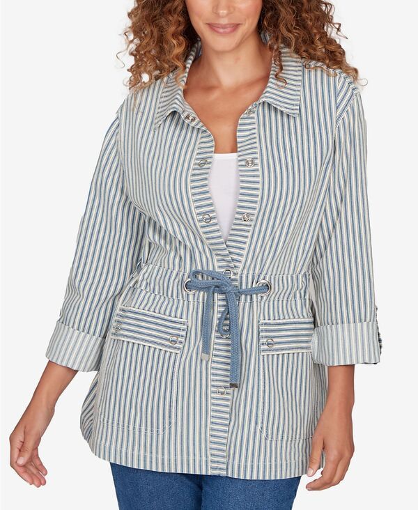 ルビーアールディー レディース アウター ジャケット・ブルゾン プチ Ruby Rd Petite Striped Anorak Snap Front Jacket White Multi ホワイト