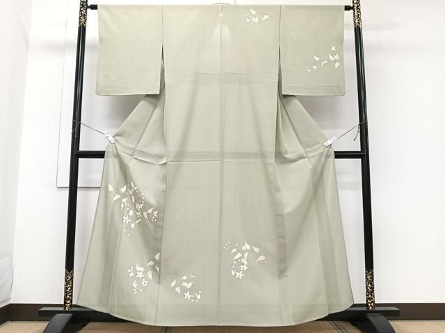 平和屋着物＊夏物　訪問着　絽　駒刺繍　枝草花文　銀彩　三越扱い　正絹　逸品　CABI3989xi