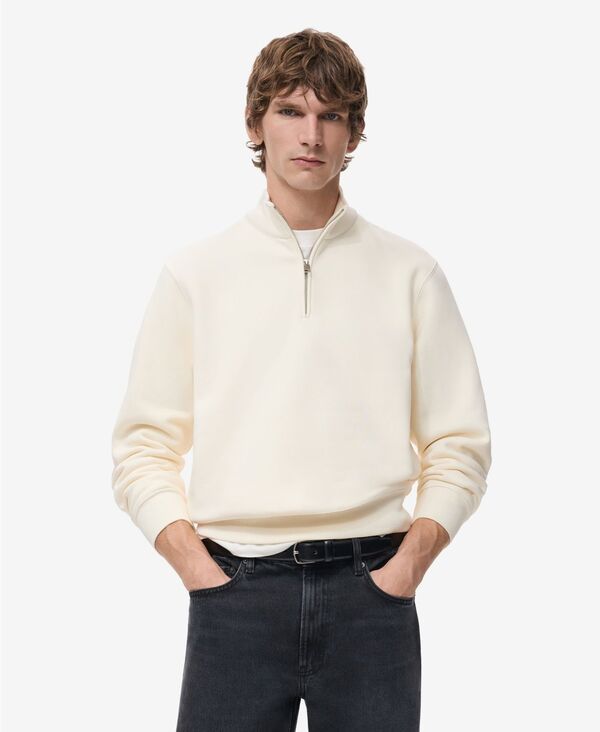 マンゴ メンズ アウター パーカー・スウェット シャツ コットン MANGO Mens RegularFit Cotton Zipper Sweatshirt White ホワイト