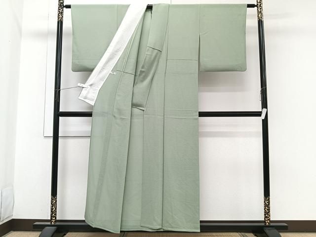 平和屋着物＊夏物　本加賀友禅作家　梶山伸監修　色無地　絽縮緬　山葵色　証紙付き　正絹　逸品　CABJ4012xi