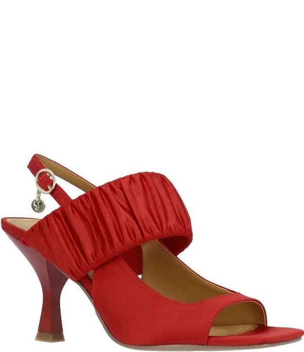 ジェイレニー レディース シューズ ヒール プリーツ サンダル サテン J Renee Reeta Satin Pleated Strap Slingback Dressandals Red レッド