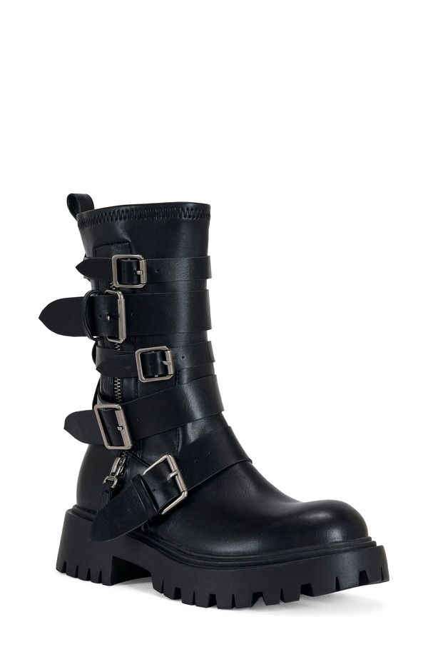 アザレア ワン レディース シューズ ブーツ・レインブーツ AZALEA WANG Spridy Buckled Combat Boot Black ブラック