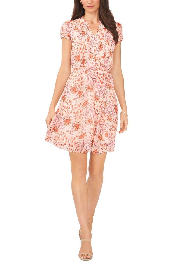 チャウス レディース トップス ワンピース フラワー柄 フラワー Chaus Floral Pleat Dress CreamRustPink クリーム