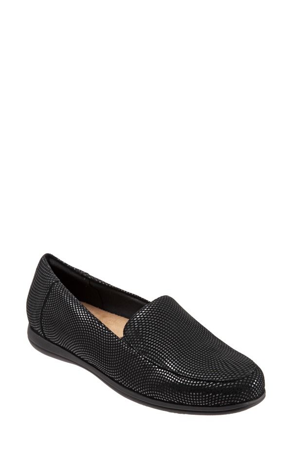 トロッターズ レディース シューズ スリッポン・ローファー Trotters Deanna Flat Black Mini Dot Leather ブラック