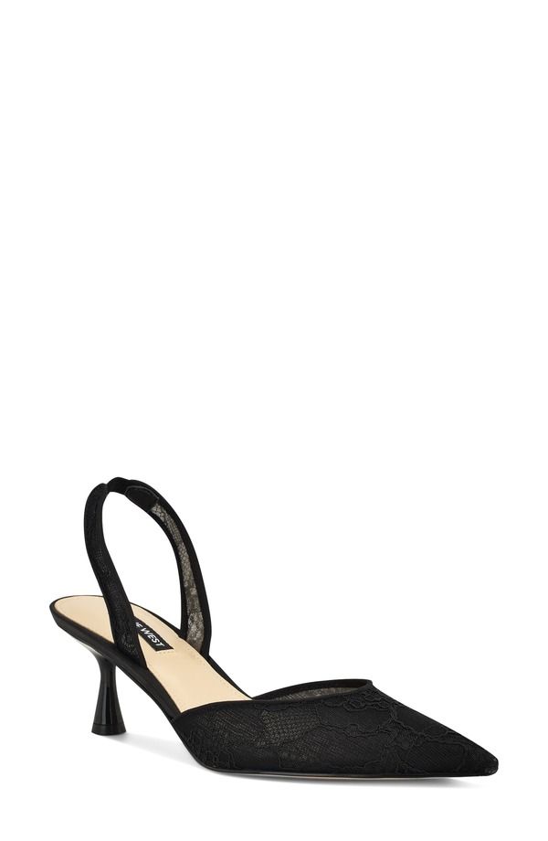 ナインウェスト レディース シューズ ヒール Nine West Rizze Slingback Pointed Toe Kitten Heel Pump Black ブラック