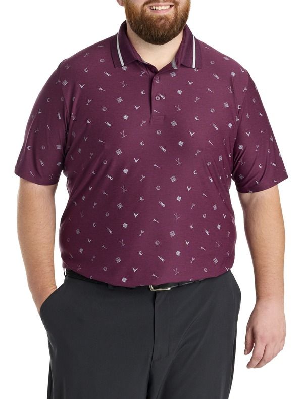 キャラウェイ メンズ トップス ポロシャツ プリントール Callaway Big Tall Memento Print Polo Shirt Dk Grape Wine Heath ワイン