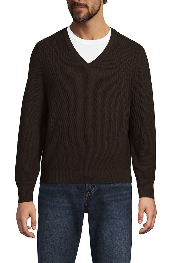 ランズエンド メンズ トップス Tシャツ Vネック ウール セーター Lands End Long Sleeve Washable Merino Wool V Neck Sweaterich Coff