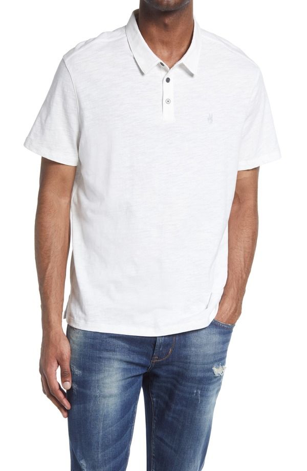 ジョンバルベイトス メンズ トップス ポロシャツ コットン John Varvatos Mens Victor Solid Slub Cotton Polo Salt