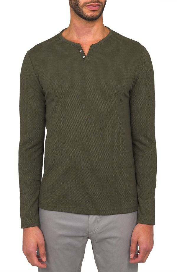 ダブリューアールケー メンズ トップス Tシャツ コットン WRK Lucerine White Waffle Cotton Modal Henley Olive オリーブ