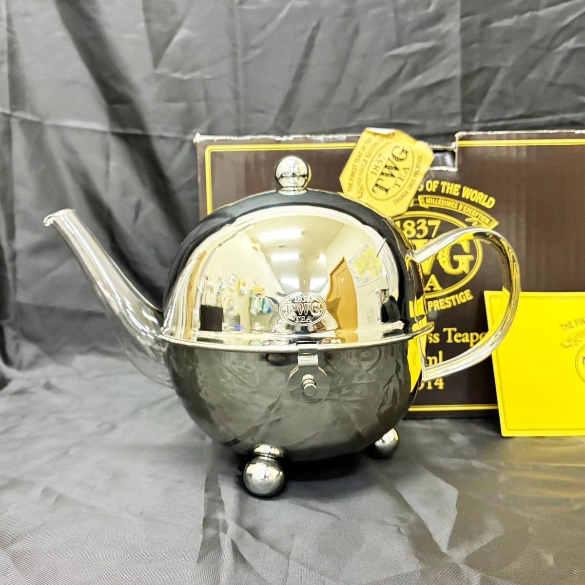◆中古美品◆TWG Tea【ティーダブリュージー・ティー】デザイングラスティーポット ステンレス ガラス ティーウォーマー付 キッチンウェア　M1915
