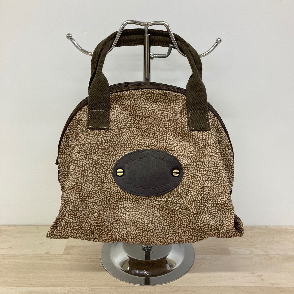 美品 BORBONESE/ボルボネーゼ ハンドバッグ うずら柄 ブラウン系 総柄 