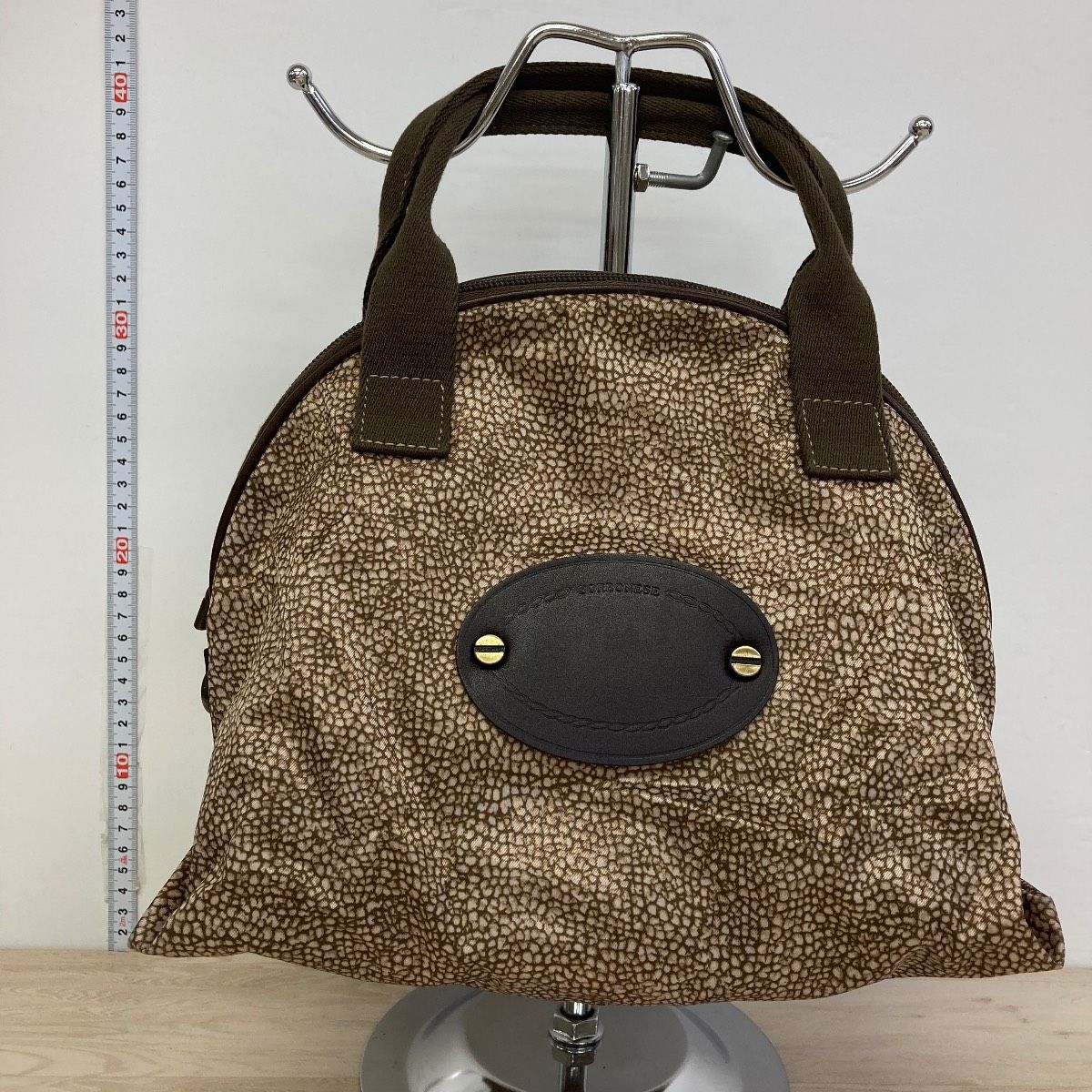 美品 BORBONESE/ボルボネーゼ ハンドバッグ うずら柄 ブラウン系 総柄 