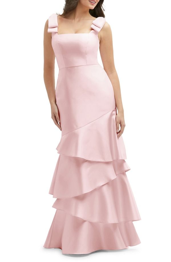 ドレッシーコレクション レディース トップス ワンピース ティアード Dessy Collection Bow Shoulder Tiered Gown Ballet Pink ピンク