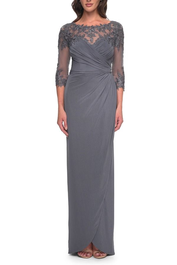 ラフェム レディース トップス ワンピース レース ジャージー La Femme Long Jersey Evening Dress with Lace Detail Neckline and Sle 62,040円