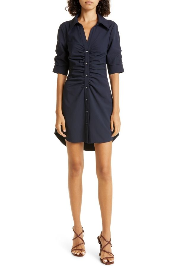 サンク セプト レディース トップス ワンピース シャツ Cinq Sept Elina Gathered Shirtdress Navy ネイビー