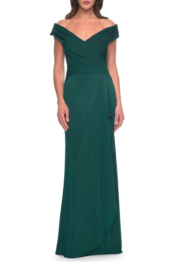 ラフェム レディース トップス ワンピース ジャージー La Femme Long Luxurious Jersey Off the Shoulder Eveningown Dark Emerald